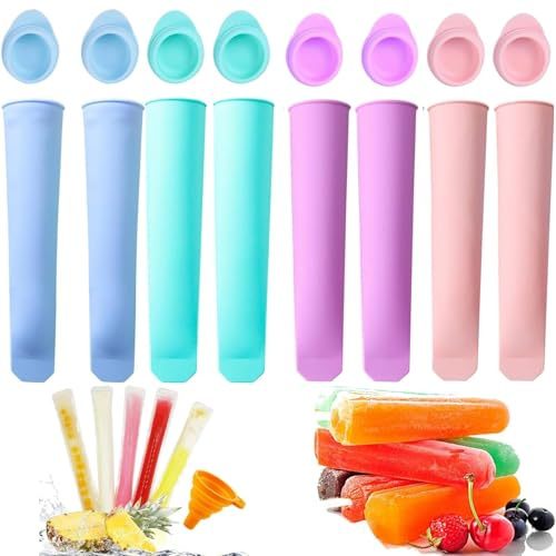 WUBAYI Lot de 8 moules à glace en silicone avec bâtons, sans BPA, réutilisables pour enfants, faciles à nettoyer