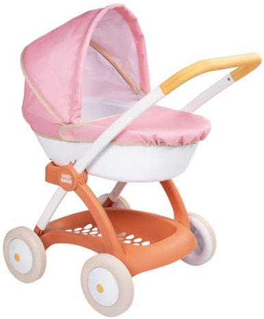 Smoby - Baby Nurse Puppenwagen für Puppen bis 42 cm (Puppe Nicht enthalten) - Abnehmbarer Korb, Metallrahmen, Verdeck aus robustem Textilstoff - Griffhöhe 58 cm - ab 18 Monaten, produziert in Spanien