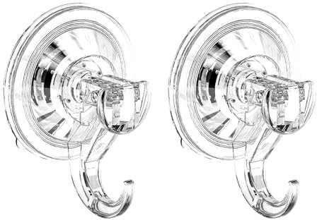 2pcs Suction Hooks,Heavy Duty Plastic Strong Vacuum Suction Cup,Clear Reusable Suction Hooks for Bathroom,Multi-Purpose Vacuum Seamless Sucker Hook for Kitchen,Bathroom,Door,Window,Xmas Wreath