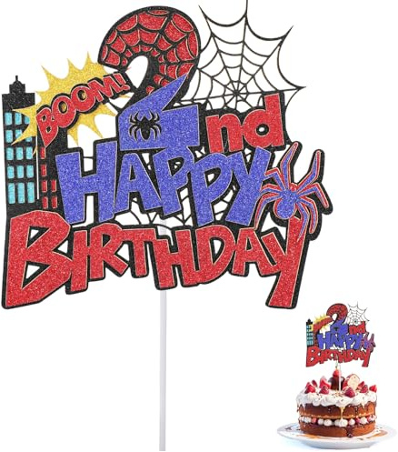 Spider Geburtstag Tortenaufsatz, Langlebiger Glitzer Rot-Blaue Spinnen Cartoon Geburtstagskuchen Dekoration Geeignet für Jungen und Mädchen (Nummer 2)