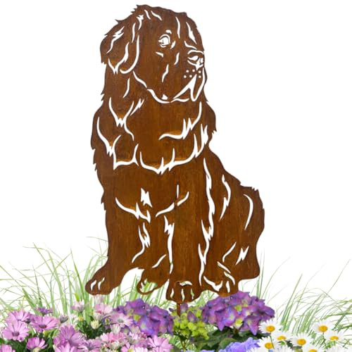 Terma Stahldesign Gartenstecker Hund Neufundländer Handmade Germany tolle gartendeko aus Rost-Metall Rostfiguren Tiere