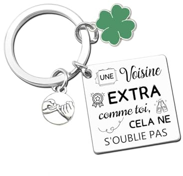 KJKJKJ Cadeau Voisine Porte clef,Cadeau Meilleur Voisin Porte clef Noël,Anniversaire - Merci d’être une voisine au top-