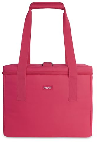 PackIt Freezable Market Tote, Magenta, Built with EcoFreeze Technology, Collapsible, Reusable Grocery Tote Bag, Zip Closure, Dual Handles, for Transporting Fresh Groceries, Perishables, and Drinks