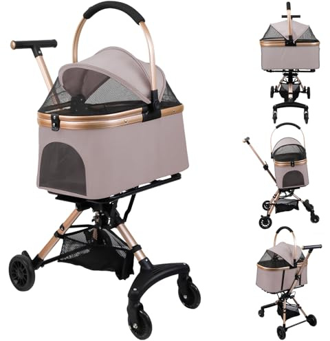 Homewell Kinderwagen für Hunde und Katzen, faltbar, Hundewagen mit abnehmbarem Korb, Sicherheitsgeschirr und Getränkehalter, Reisewagen, Kinderwagen für Tiere, bis zu 20 kg (Rosa)