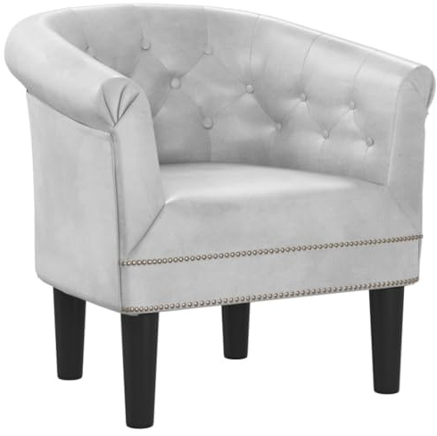XHNIFBN Clubsessel Silbern Kunstleder Cocktailsessel für Wohnzimmer | Eleganter Polstersessel mit silbernem Kunstlederbezug und stabiler Holzkonstruktion für Ihr Schlafzimmer oder Büro.