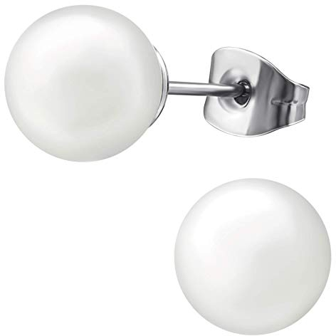 EYS JEWELRY Perlenohrringe Damen 8mm – Edelstahl 316L Chirurgenstahl – Perlen Ohrstecker in Weiß – Hypoallergen, Elegant & Zeitlos