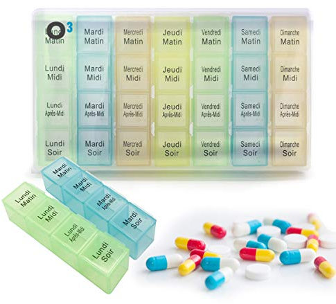 O³ Pilulier Semainier Francais Matin Midi Soir-Boite Medicaments 7 jours