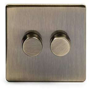 Antique Brass 2 Way Intelligent Trailing Dimmer Switch Screwless Faceplate (2 Gang 2 Way)