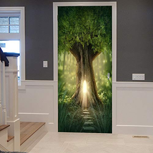 A.Monamour Türtapete Selbstklebend Türfolie Türposter 3D Magisches Öffnungsloch Im Großen Alten Verzauberten Märchen Baum Druck Vinyl Folie Türdeko Tapete Wandbild Türaufkleber Türtattoo 77 x 200 cm