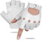 GSG Herren Fingerlose Lederhandschuhe Ungefüttert Halbfinger Leder Fahrhandschuhe Schaffell Weiß XL