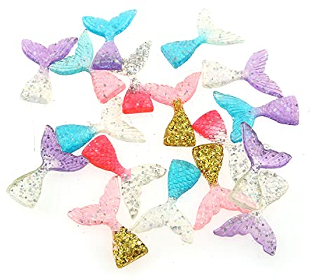 RLECS 30 Stück 6 Farben Meerjungfrauen-Fischschwanz-Anhänger aus Kunstharz, 3,8 x 4,1 cm, für Bastelarbeiten, Scrapbooks