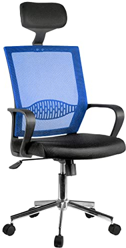 ADGO OCF-9 Gaming Stuhl mit Armlehnen für Kinder und Jugendliche, Computerstuhl, Gamingstuhl mit Kopfstütze, Schreibtischstuhl, Gamer Ergonomischer, Drehstuhl, Rückenlehne aus Mikronetz (Blau)
