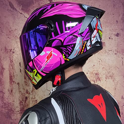 Modular-Helm Klapphelm Atmungsaktiver Mopedhelm Mit Visier Flip-Up Jet Helm Herren & Damen Rollerhelm Motorrad-Integralhelm Erwachsener ECE-Zertifizierung Sturzhelm ,Lila,XL