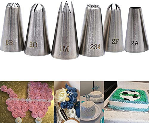 1M 2A 2D 2F 6B 234 Piping Nozzle Set,Large Icing Piping Tip Kit,Stainless Steel Nozzles for Cupcake Cookie Cake Decorating