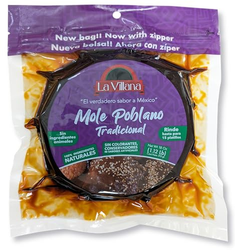 La Villana | Mole Poblano Tradicional | 18 oz | Ingredientes 100 % naturales, sin colorantes, conservantes ni sabores artificiales, fácil de preparar, porciones generosas