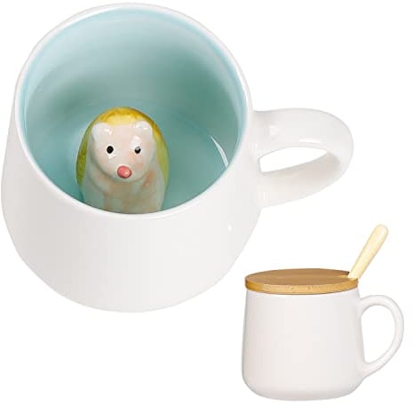 Gifts for Women Cute Hedgehog Coffee Mug Tea Cup with Spoon Lid,Kawaii Stuff Funny Cool Mugs Valentine's Mother's Day Halloween Xmas Gifts for Her Wife Mum Grandma Boyfriend Girl Friend,Birthday