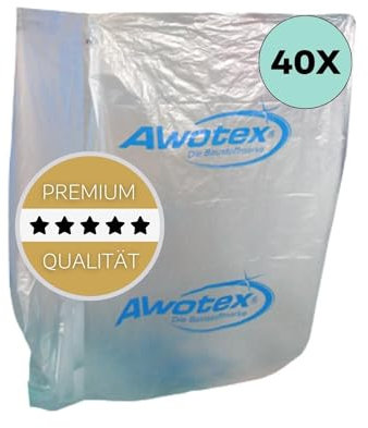 AWOTEX 40 x Foliensäcke transparent 2 cbm I Müll-Säcke in 125 x 85 x 265 cm I Müllbeutel für Styropor & Folienreste etc. I Abfallsäcke für Baustelle 65my I Plastiksäcke groß