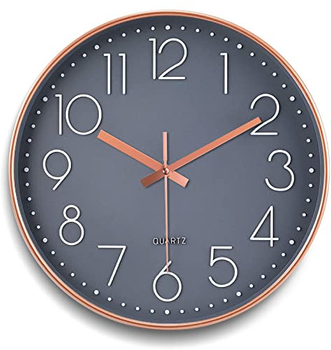 FAMKEEP Wanduhr 12 Zoll Ohne Tickgeräusche, Quartz Lautlos, Groß, Rund Moderne Minimalistische für Wohnzimmer - Dunkelblau