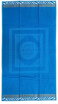 Strandtuch Pompeji Blau Griechisch Gold Frottee 100% Baumwolle Handtuch 90 x 160 cm Beach Towel (Hellblau)