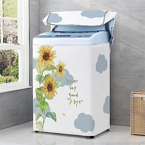 Odot Impresión Funda Lavadora de Carga Superior Funda, Lavadora Exterior Impermeable con Cremallera para Lavadora y Secadora de Carga Superior (L Capacidad 6.8-8kg,Girasol)