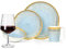 Melamin Camping Geschirr Set 4 Personen Crystal Blue + 4 Milano Rotwein Gläser Rot Weingläser Tafelgeschirr Picknick BBQ Kochgeschirr