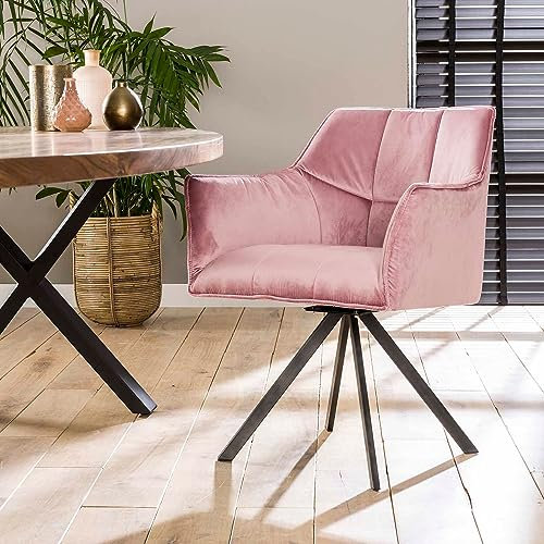 Maison ESTO 2er Set Armlehnstuhl Fino Samt rosa drehbar Dinnerstuhl Esstischstuhl Esszimmerstuhl