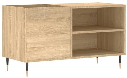 vidaXL Record Cabinet in Sonoma Oak - Engineered Wood Vinyl Storage - Modern Design with Iron Feet - Large 85x38x48 cm Cabinet