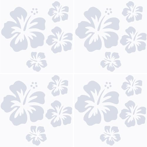 GORGECRAFT 4 Blatt Hibiskusblüten-Autoaufkleber Silber Hawaiianische Aufkleber Und Abziehbilder Reflektierende Aufkleber Wasserfestes Vinyl Automobil-Außendekoration Für SUV LKW Motorrad Türen Wand