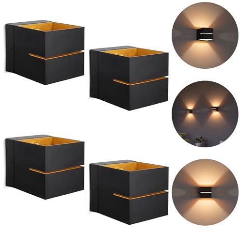 SSC-LUXon KOURA Wandleuchte Innen 4er schwarz mit Lichtschlitz - Wandlampe Gold Design Up Down Leuchte inkl. G9 LED warmweiß