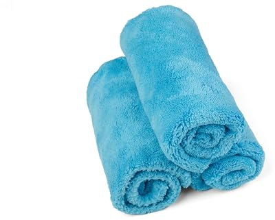 Kavalier Plush Perfection 500 Serviette en Microfibre - Ultra-Dense 500 GSM, 41X41Cm, Efficace pour Le Nettoyage Et L'Entretien - Lot De 3 - Bleu - Idéal pour L'Automobile Et La Maison