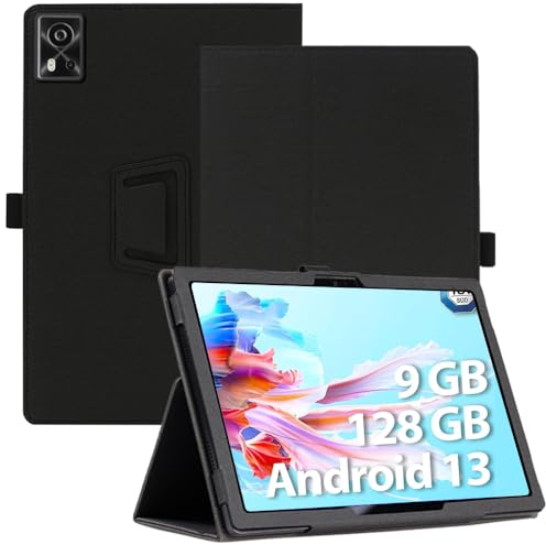 AKNICI Funda para DOOGEE T10E Tablet 10 Pulgadas Tablet Android 13, PU Protectora Carcasa Cover con Magnetite y Cinturón de Seguridad y Soporte Función para DOOGEE T10E (Negro)