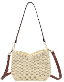 Ulisty Damen Klein Handgewebte Tasche Mini Handgefertigt Unterarmtasche Quadratisch Schultertasche Umhängetasche Handtasche Taschenbeutel beige