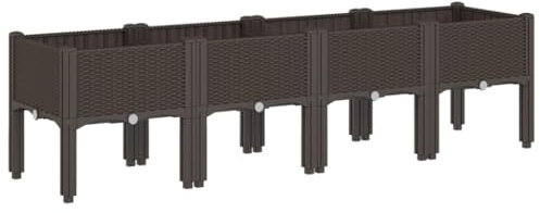 vidaXL Pflanzkasten, Blumenkübel mit Beinen Rattan-Optik, Pflanzkübel für Garten Terrasse, Blumenkasten Hochbeet Gemüsebeet, Braun 160x40x42cm PP