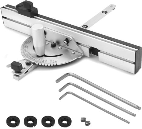 QWORK® Gehrungslehre Winkelanschlag für Tischkreissäge, 0-60 Grad, Aluminiumlegierung, Flip-Stop, 450mm