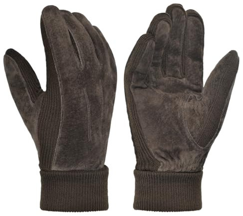Harssidanzar Herren Winterhandschuhe warm Wolle Fleece gefüttert Wildleder Handschuhe SM045EU,Braun, Größe M