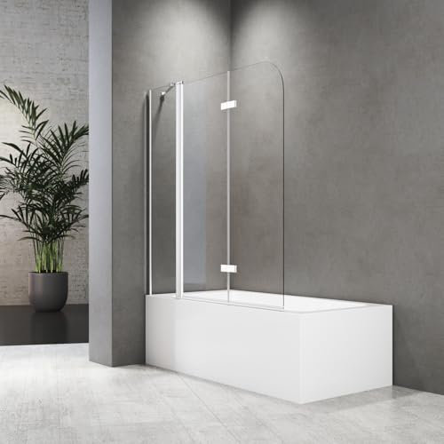 Duschwand für Badewanne 160 x 140 cm Badewannenfaltwand 2-teilig Faltbar Duschtrennwand mit Stabilisator und Festteil 6mm Nano Glas Faltwand Duschabtrennung