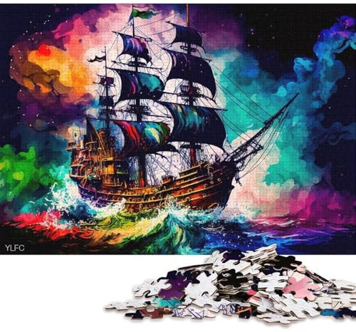 1000-teiliges Puzzle, buntes Piratenschiff-Puzzle für Erwachsene, Kartonpuzzle, Lernspiel für Erwachsene und Kinder (Größe 38 * 26 cm)