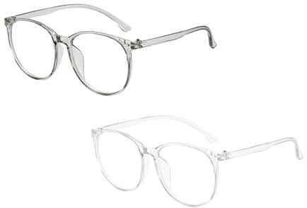 Dcsfadq 2 Stück Blaulichtfilter Brille Damen Modischer Trend Spiegel mit quadratischem Rahmen Großer transparent Rahmen Neutraler Stil Zärtlichkeit Fake Brille Brille Ohne Stärke (Grau + Weiß)