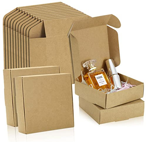 Kraftpapier Geschenkbox, Karton Geschenkboxen Braun Packpapier Geschenk Box mit Deckel für Geschenke Hochzeit Party Weihnachten 12.5 x 12.5 x 4cm 25 Stücke