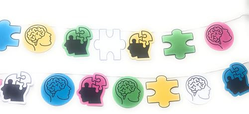 Mental Health garland, ADHD awareness banner, Jigsaw mind bunting, 15 brain hanging from string, party photo back drop, wall hanging, garland