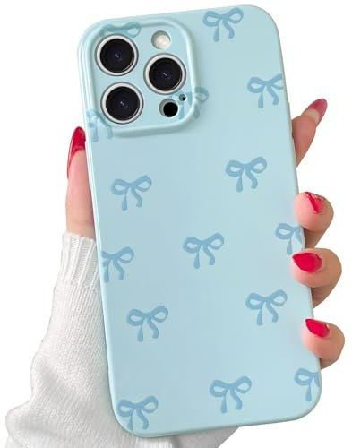 Case for iPhone 15 Pro Max, Cute Ribbon Bow Pattern, Stylish Simple Phone Case, Raised Lens Edge Protection, Aesthetic Bowknot Slim Soft TPU Durable Protective Cover for iPhone 15 Pro Max - Blue