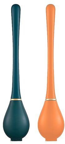 WLDDFF Toilet Bowl Brush Modern Flexible Silicone Toilet Brush for Home Bathroom Toilet Brush Scrubber Holder Set with Watering Can (Lake Blue + Orange)
