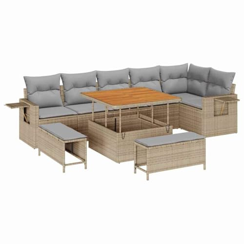 vidaXL Garten-Sofa-Set 9 pcs Beige Poly-Rattan, Garten und Terrasse, modernes Sofa-Set, robuste Sitzgelegenheiten, Lounge für entspannte Sommermomente