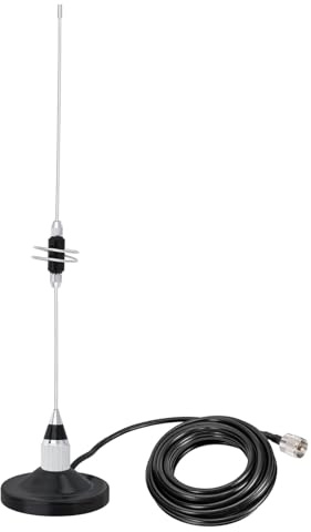 Bingfu Antenne Radio Mobile VHF UHF Connecteur PL259 39 cm Antirouille | Bibande 136-174/400-460 MHz, Base Magnétique, Câble 5 m, pour Radio Amateur, Camion Vehicule Camping Car, VHF Marine