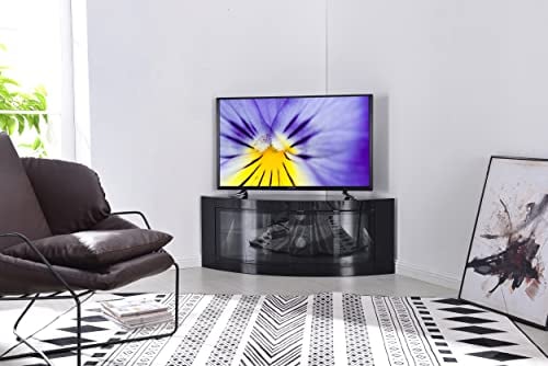Centurion Supports Pangea Gloss Black Beam-Thru Curved Tru-Corner 32”-55” TV Cabinet