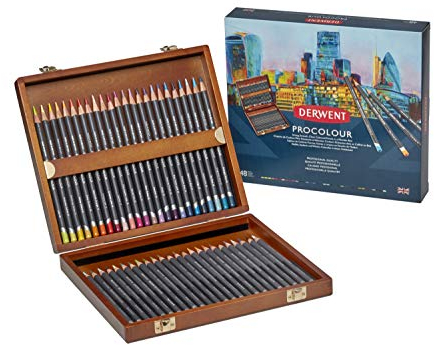Derwent Procolour - Set de 48 Crayons de Couleur, Coffret Cadeau en Bois, Mines Rondes Solides 4 mm, Texture Lisse, pour Dessin & Coloriage, Qualité Professionnelle (2302523)