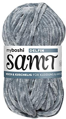 myboshi Samt Wolle zum Häkeln und Stricken, weiche Chenille Wolle im XXL-Knäuel, perfekt für Amigurumi und Kissen, 100% flauschige Polyester, 100g, Ll 100m Grau (Delfin), 1 Knäuel