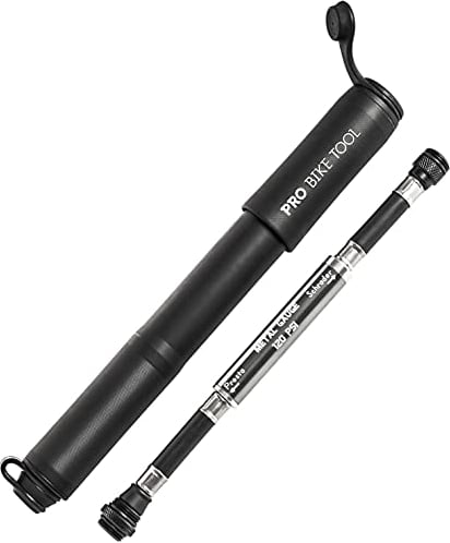 PRO BIKE TOOL Mini Fahrradpumpe mit Manometer für Presta und Schrader Ventile - Hoher Druck bis 6,9 Bar - Leichte Rahmenpumpe mit Druckanzeige - Pumpe für Rennrad, Mountainbike - 22,8 x 7 x 3 cm