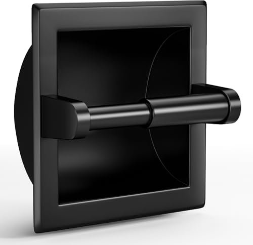 POKIM Porte-Papier Toilette encastré Noir Mat en Acier Inoxydable pour Accessoires de Salle de Bain, Support de Montage arrière Inclus