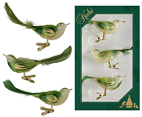 Krebs Lauscha, assortimento di uccelli in vetro, trasparente, verde, 11 cm